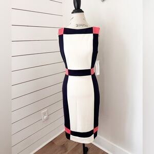 NWT Maggy London Sheath Dress Size 10 Colorblock Navy White Pink Sleeveless
